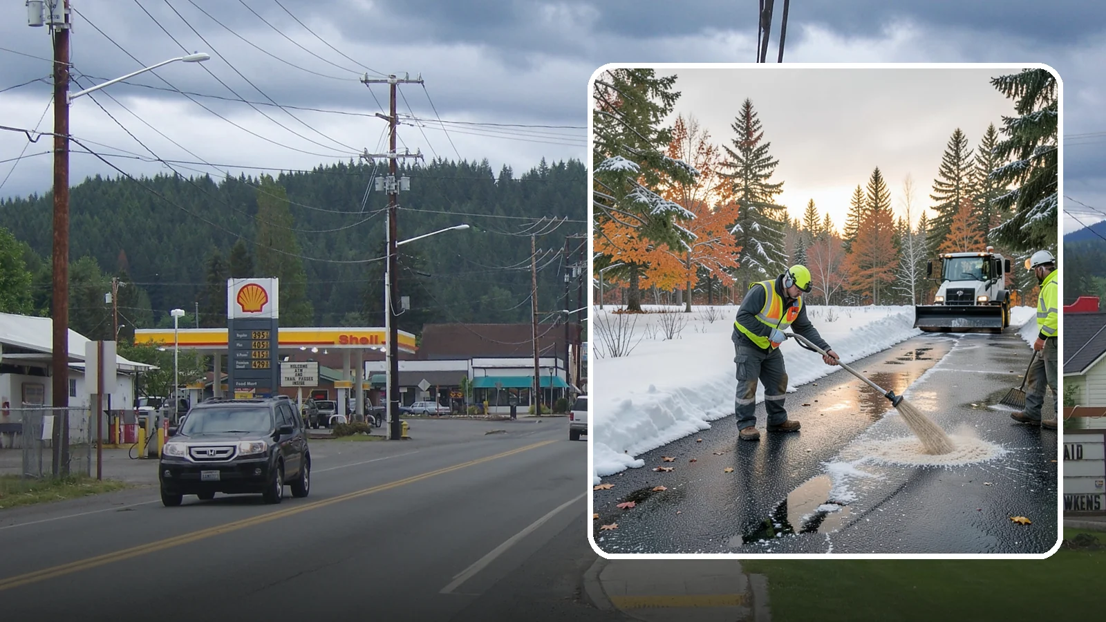 Asphalt Driveway Deicing in Granite Falls, Snohomish County, WA - Targeted deicing of asphalt driveways to break the black ice that forms during Western Washington's melt-and-refreeze nights.