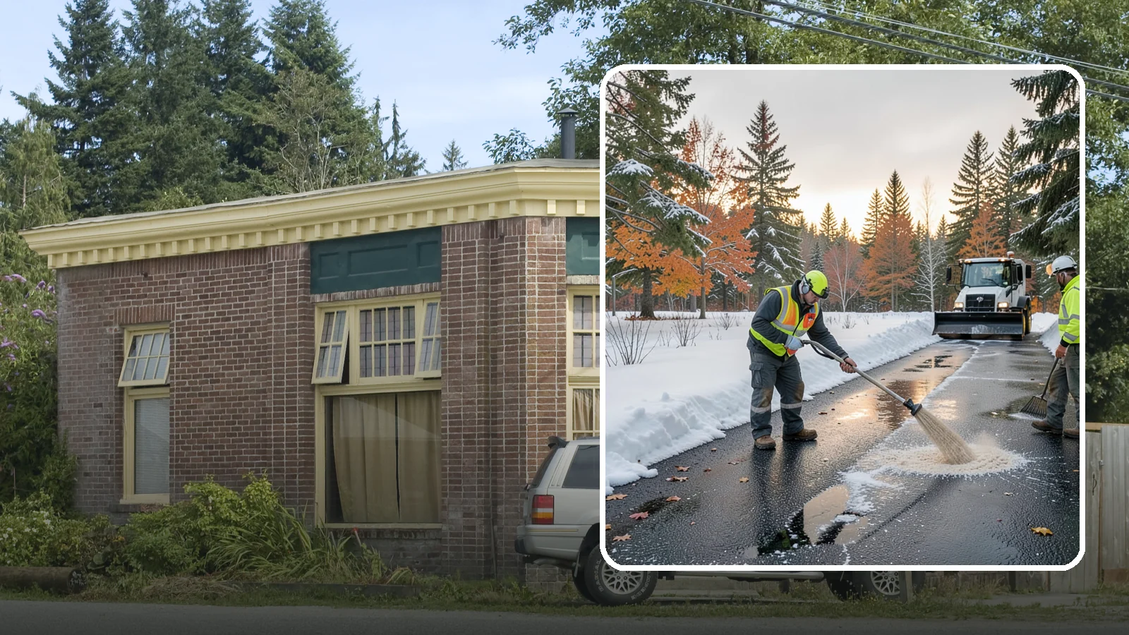 Asphalt Driveway Deicing in Hamilton, Skagit County, WA - Targeted deicing of asphalt driveways to break the black ice that forms during Western Washington's melt-and-refreeze nights.