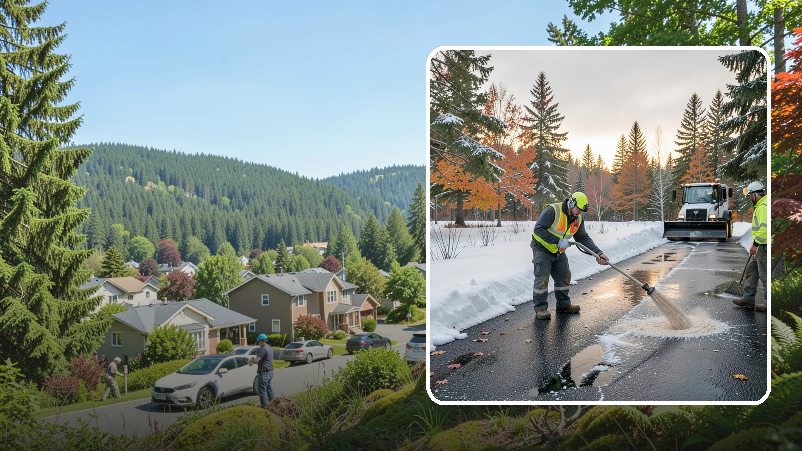 Asphalt Driveway Deicing in Index, Snohomish County, WA - Targeted deicing of asphalt driveways to break the black ice that forms during Western Washington's melt-and-refreeze nights.