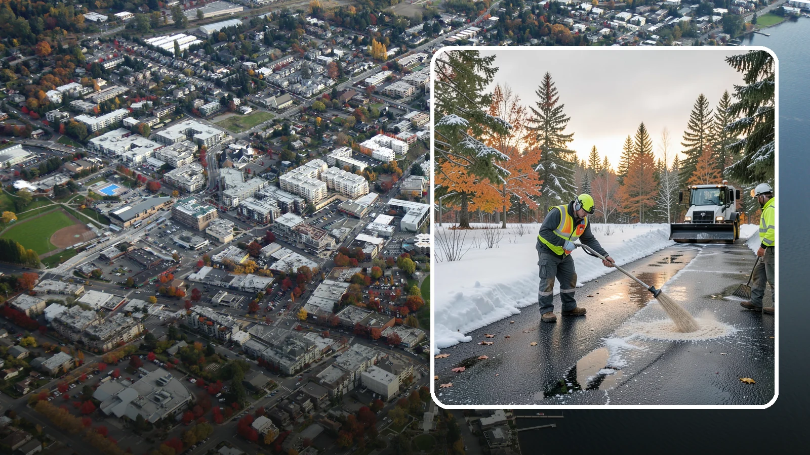 Asphalt Driveway Deicing in Kirkland, King County, WA - Targeted deicing of asphalt driveways to break the black ice that forms during Western Washington's melt-and-refreeze nights.