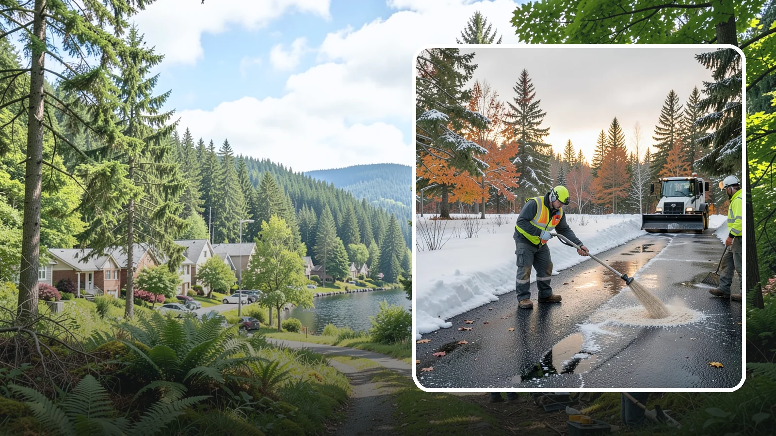 Asphalt Driveway Deicing in Lake Forest Park, King County, WA - Targeted deicing of asphalt driveways to break the black ice that forms during Western Washington's melt-and-refreeze nights.