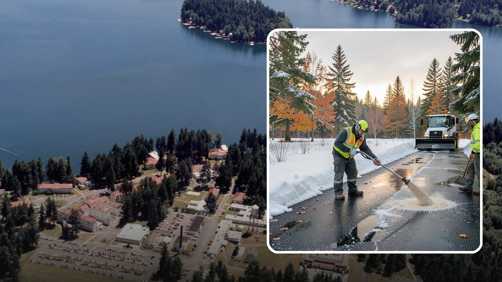 Asphalt Driveway Deicing in Lakewood, Pierce County, WA - Targeted deicing of asphalt driveways to break the black ice that forms during Western Washington's melt-and-refreeze nights.