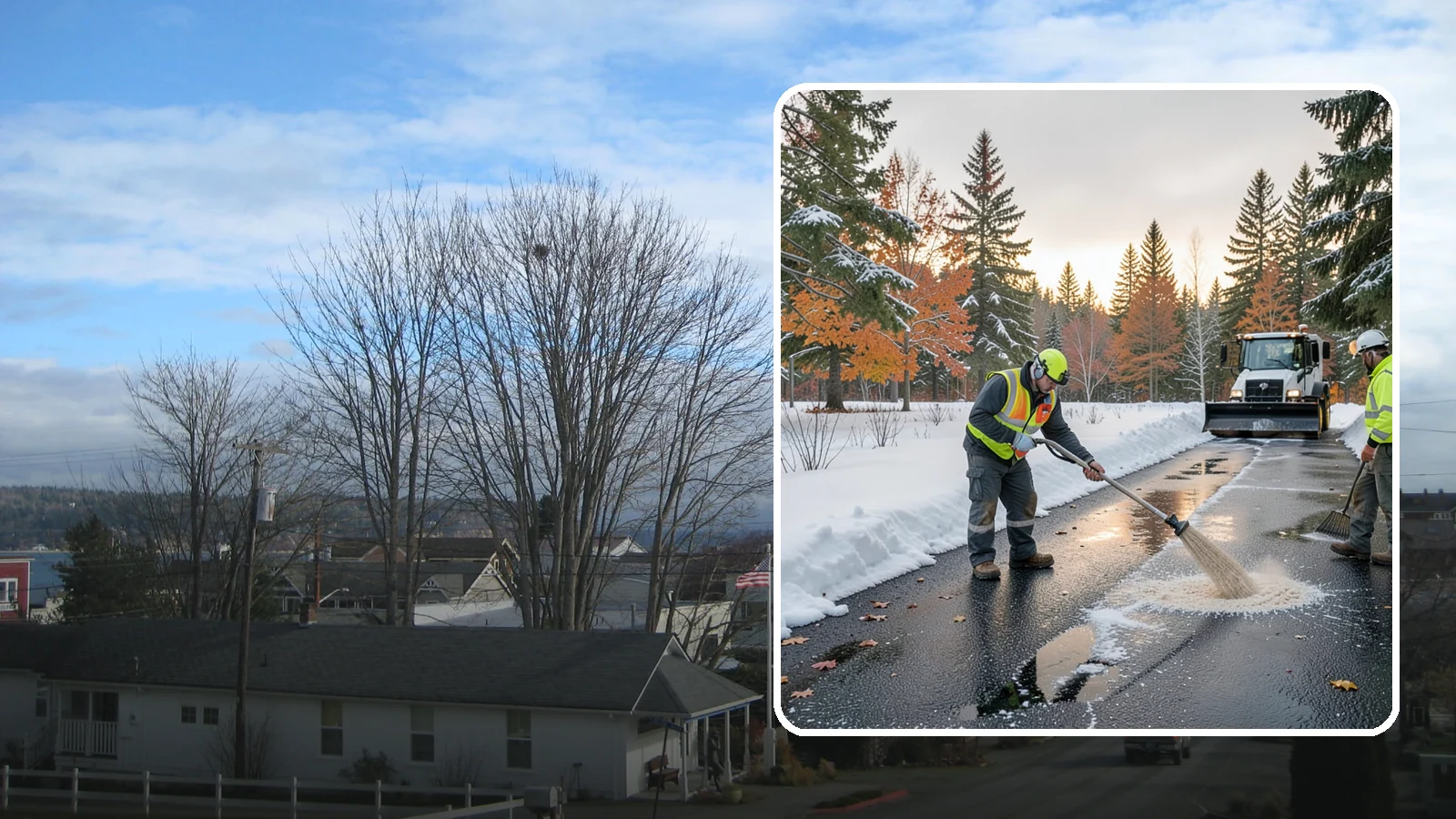 Asphalt Driveway Deicing in Langley, Island County, WA - Targeted deicing of asphalt driveways to break the black ice that forms during Western Washington's melt-and-refreeze nights.