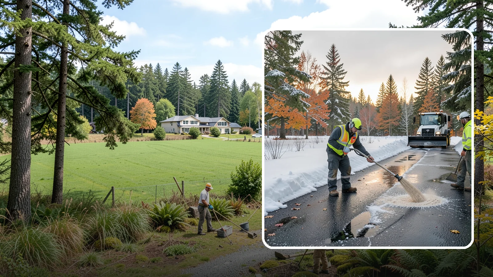 Asphalt Driveway Deicing in Lyman, Skagit County, WA - Targeted deicing of asphalt driveways to break the black ice that forms during Western Washington's melt-and-refreeze nights.