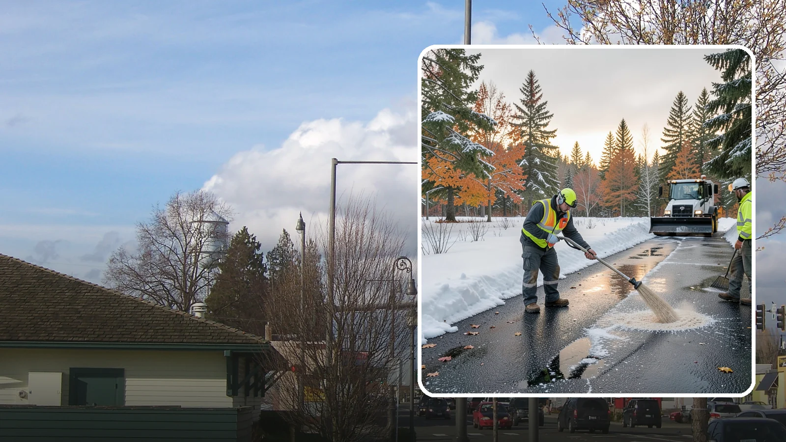 Asphalt Driveway Deicing in Marysville, Snohomish County, WA - Targeted deicing of asphalt driveways to break the black ice that forms during Western Washington's melt-and-refreeze nights.