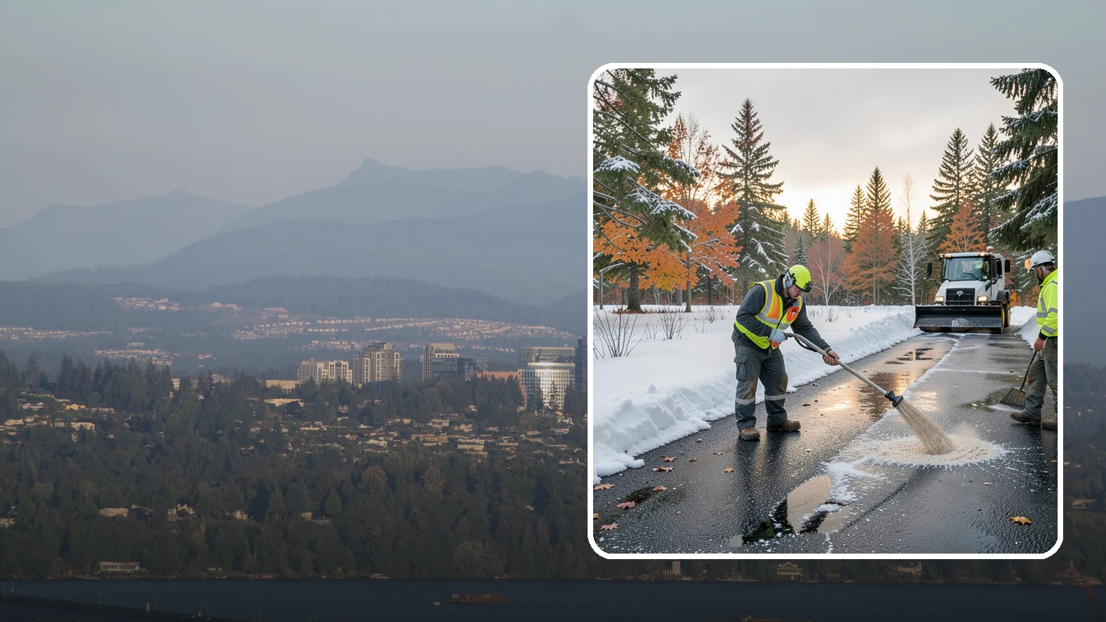 Asphalt Driveway Deicing in Medina, King County, WA - Targeted deicing of asphalt driveways to break the black ice that forms during Western Washington's melt-and-refreeze nights.