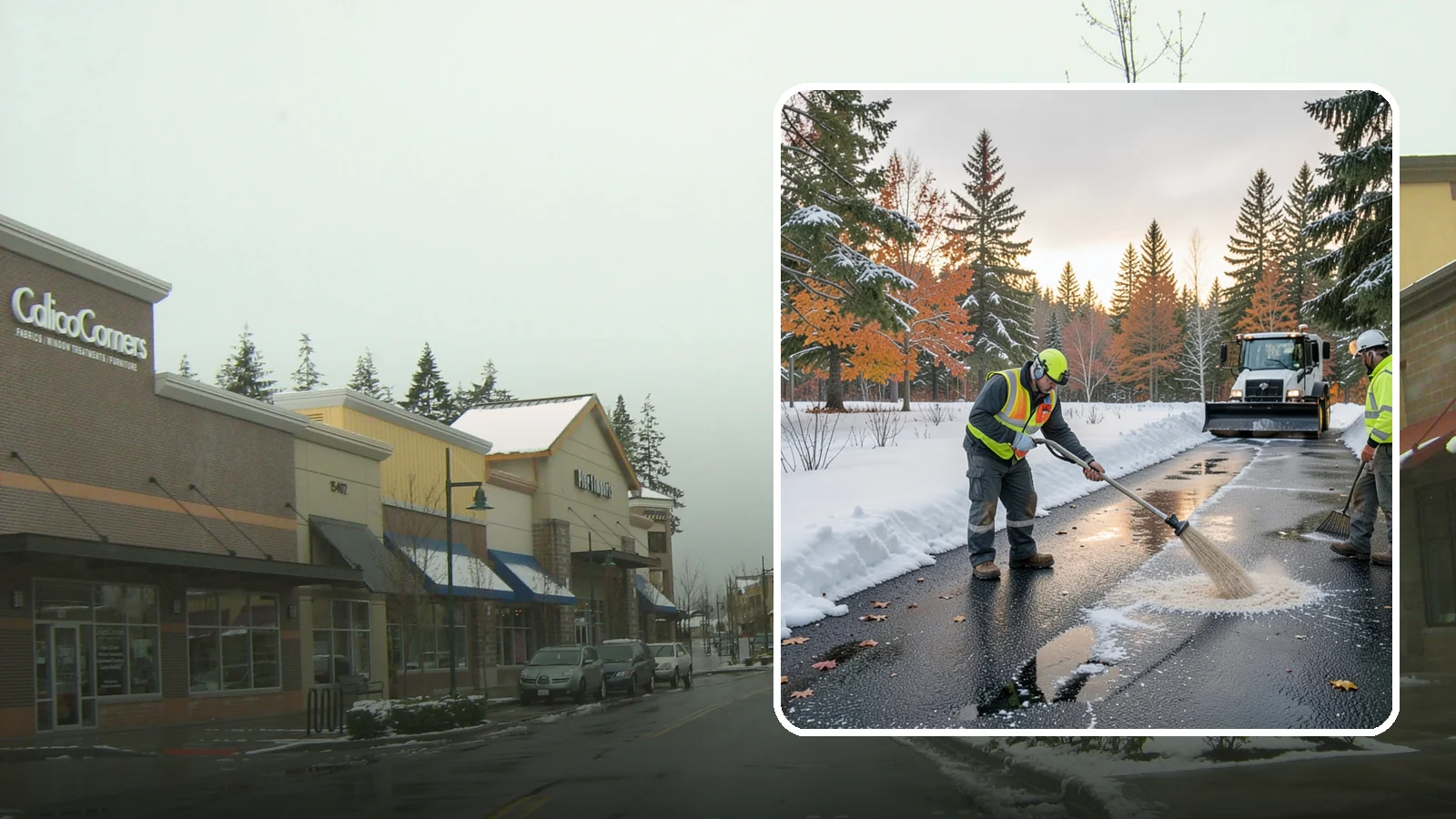 Asphalt Driveway Deicing in Mill Creek, Snohomish County, WA - Targeted deicing of asphalt driveways to break the black ice that forms during Western Washington's melt-and-refreeze nights.