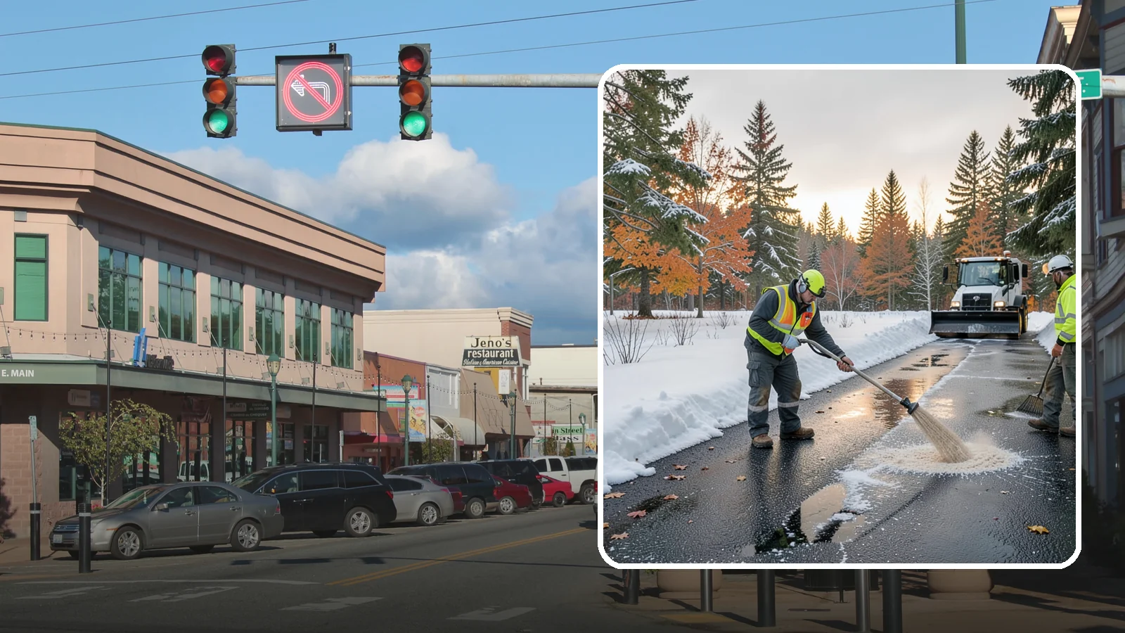 Asphalt Driveway Deicing in Monroe, Snohomish County, WA - Targeted deicing of asphalt driveways to break the black ice that forms during Western Washington's melt-and-refreeze nights.
