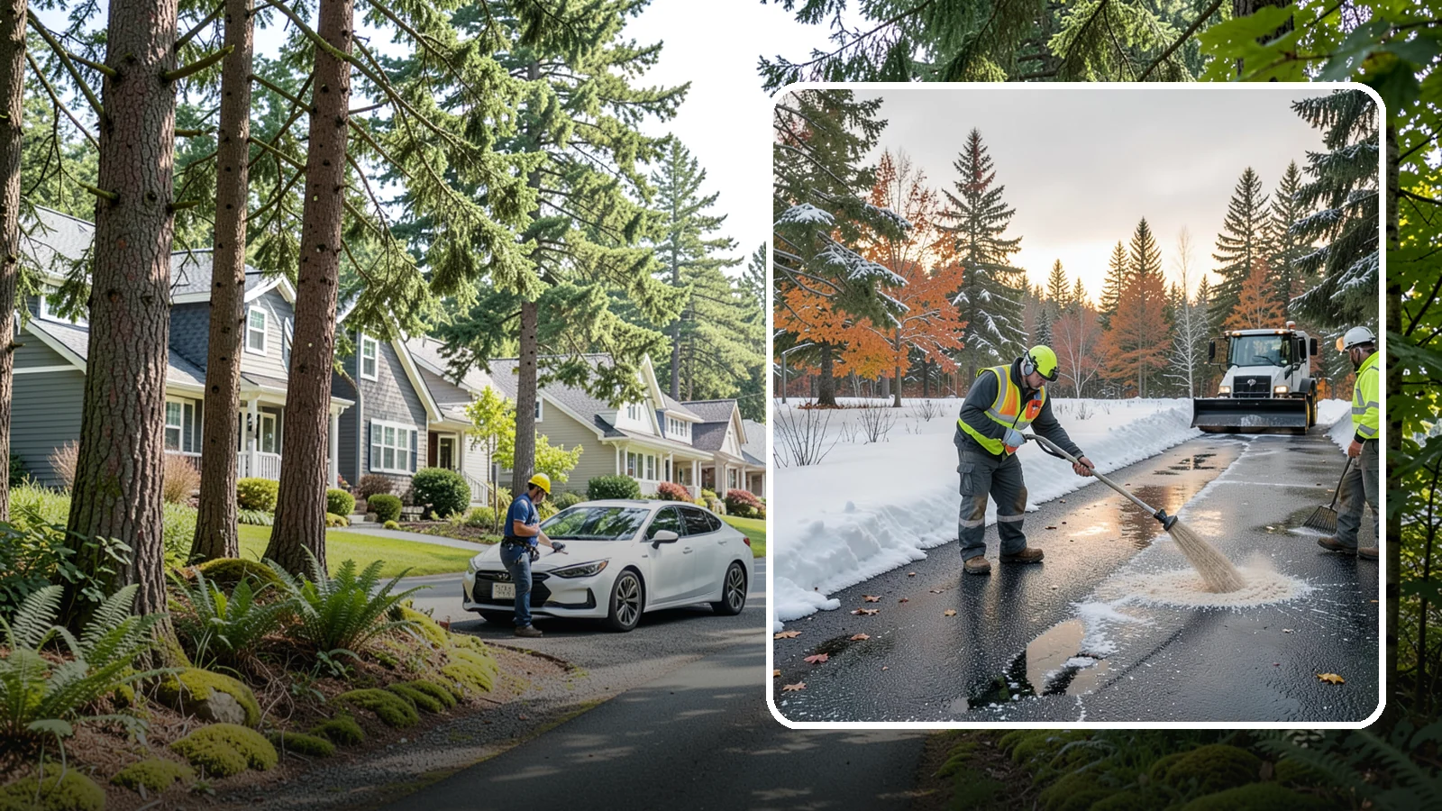 Asphalt Driveway Deicing in Normandy Park, King County, WA - Targeted deicing of asphalt driveways to break the black ice that forms during Western Washington's melt-and-refreeze nights.