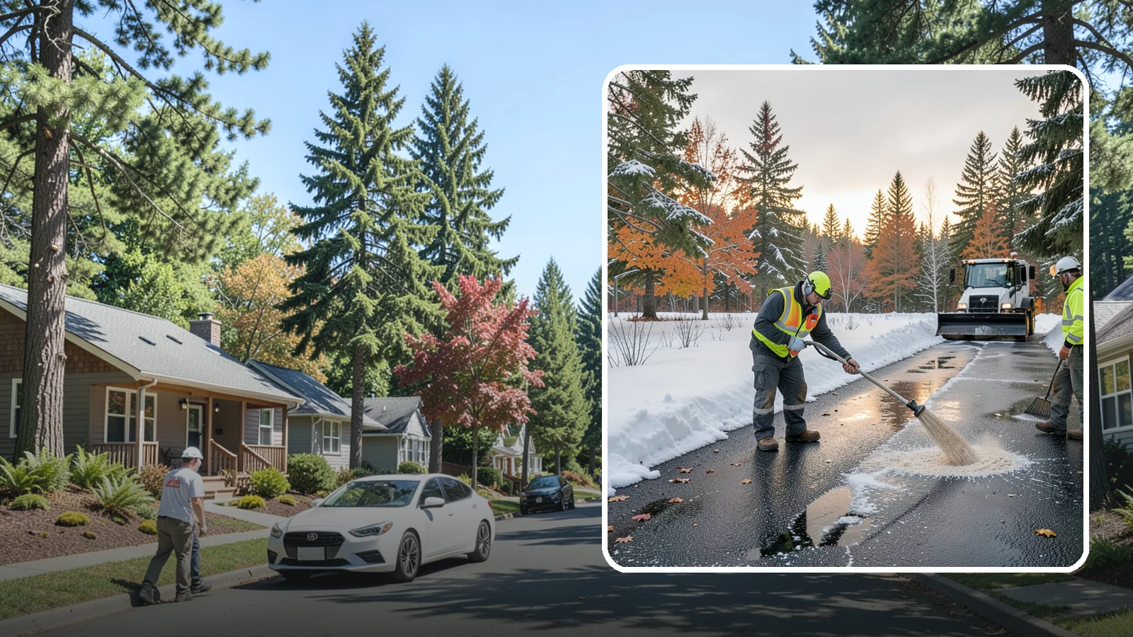 Asphalt Driveway Deicing in Orting, Pierce County, WA - Targeted deicing of asphalt driveways to break the black ice that forms during Western Washington's melt-and-refreeze nights.