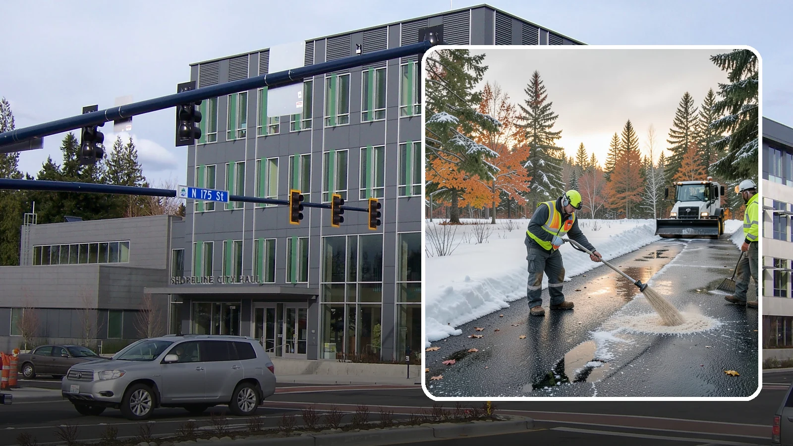 Asphalt Driveway Deicing in Shoreline, King County, WA - Targeted deicing of asphalt driveways to break the black ice that forms during Western Washington's melt-and-refreeze nights.
