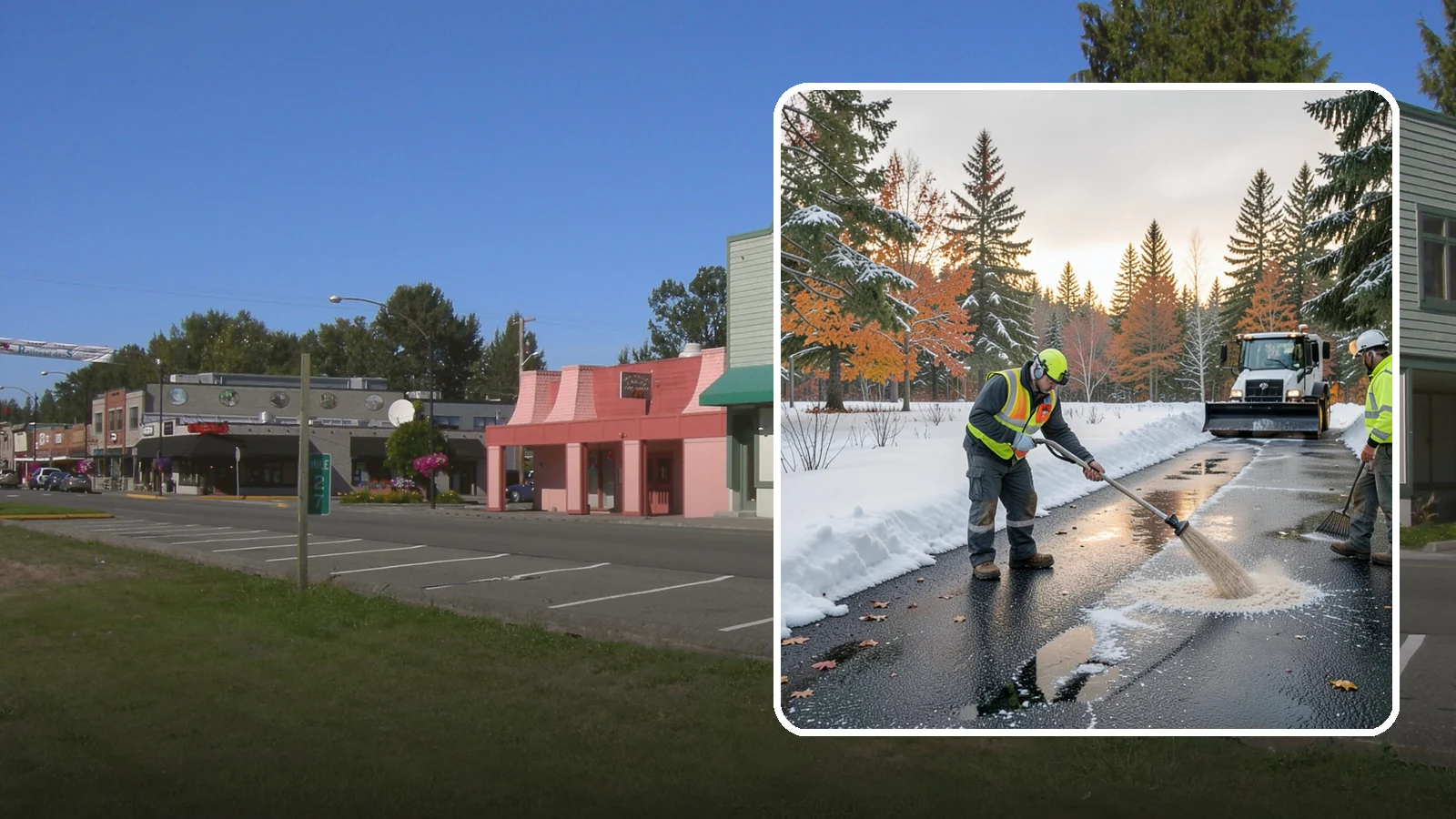 Asphalt Driveway Deicing in Snoqualmie, King County, WA - Targeted deicing of asphalt driveways to break the black ice that forms during Western Washington's melt-and-refreeze nights.