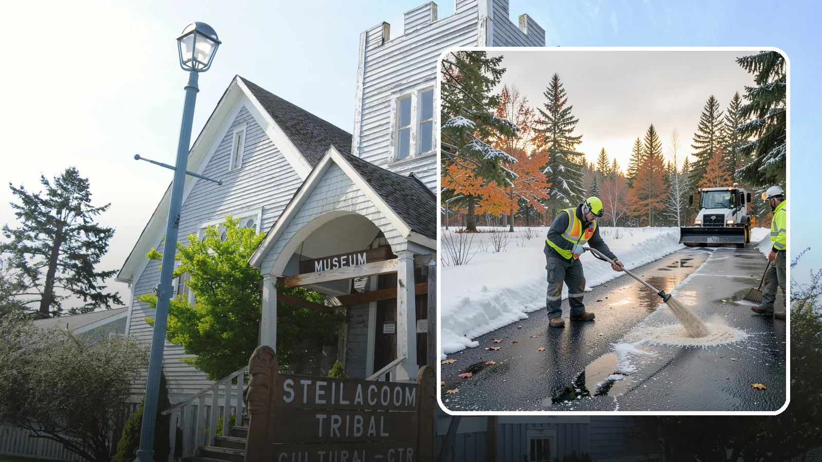 Asphalt Driveway Deicing in Steilacoom, Pierce County, WA - Targeted deicing of asphalt driveways to break the black ice that forms during Western Washington's melt-and-refreeze nights.
