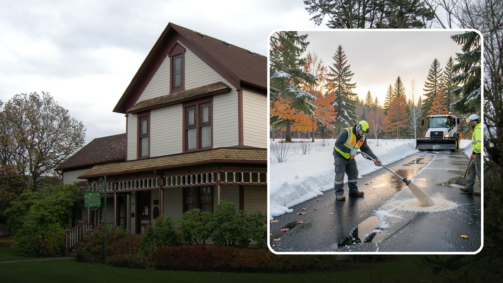 Asphalt Driveway Deicing in Sumner, Pierce County, WA - Targeted deicing of asphalt driveways to break the black ice that forms during Western Washington's melt-and-refreeze nights.