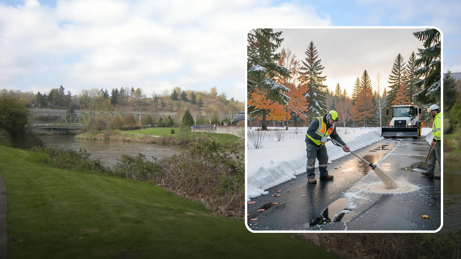 Asphalt Driveway Deicing in Tukwila, King County, WA - Targeted deicing of asphalt driveways to break the black ice that forms during Western Washington's melt-and-refreeze nights.