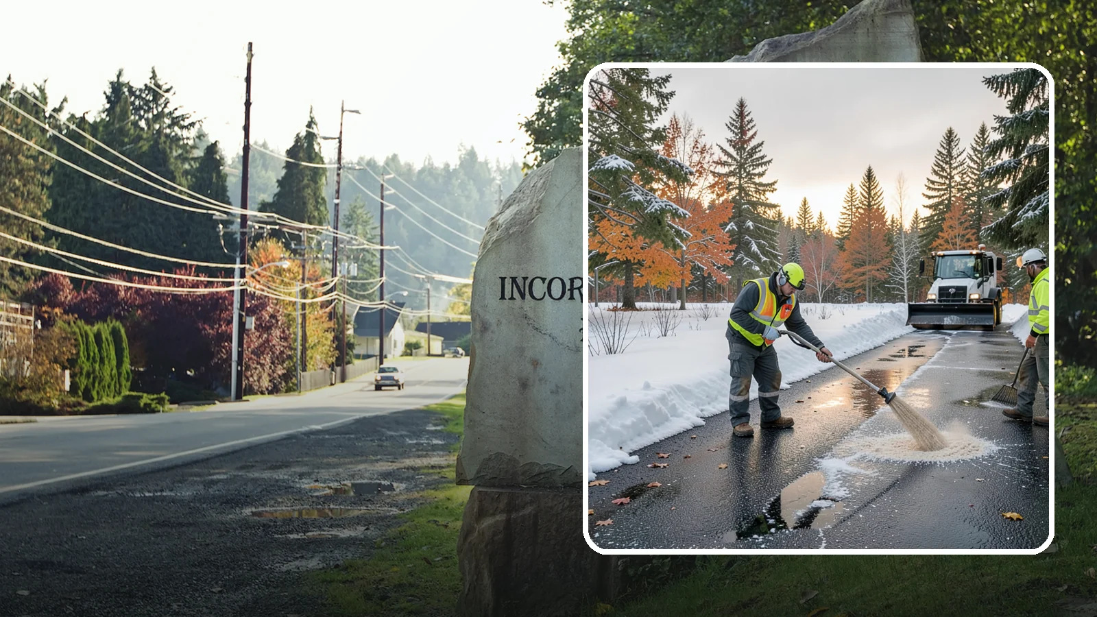 Asphalt Driveway Deicing in Wilkeson, Pierce County, WA - Targeted deicing of asphalt driveways to break the black ice that forms during Western Washington's melt-and-refreeze nights.