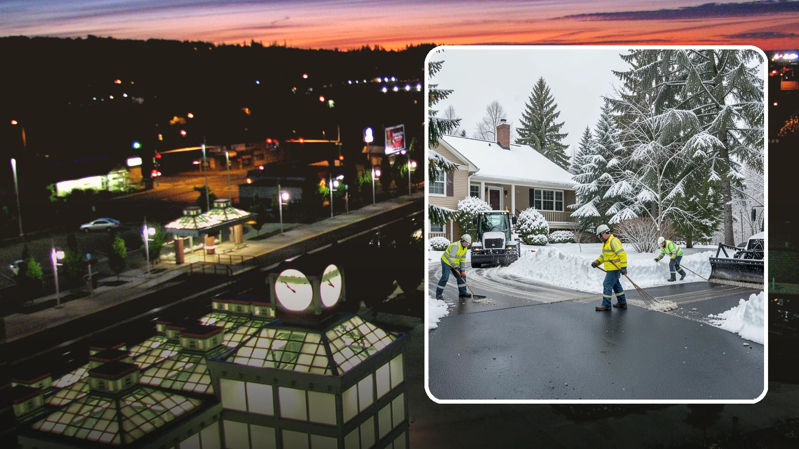 Asphalt Driveway Snow Removal in Auburn, King County, WA - We clear asphalt driveways down to the surface and treat them to keep the dark pavement ice-free.