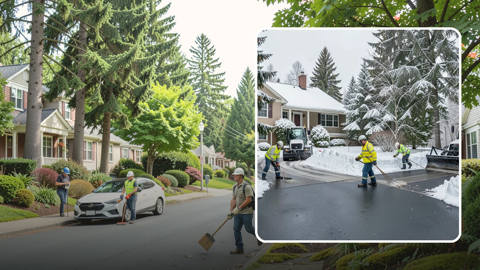 Asphalt Driveway Snow Removal in Beaux Arts Village, King County, WA - We clear asphalt driveways down to the surface and treat them to keep the dark pavement ice-free.
