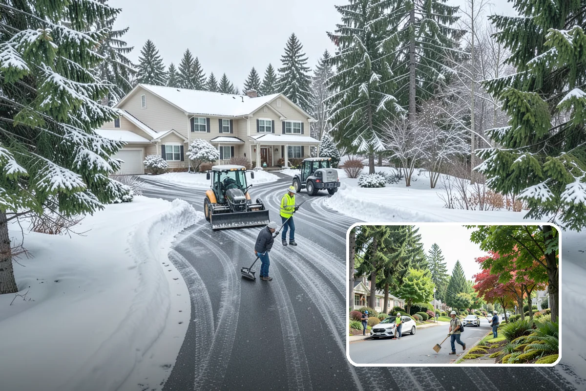 Asphalt Driveway Snow Removal in Beaux Arts Village, King County, WA - Clears fully to the asphalt surface