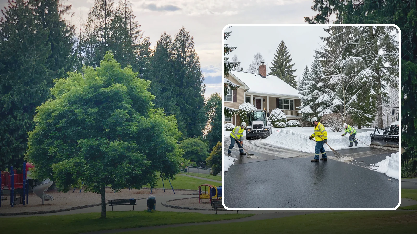 Asphalt Driveway Snow Removal in Bonney Lake, Pierce County, WA - We clear asphalt driveways down to the surface and treat them to keep the dark pavement ice-free.