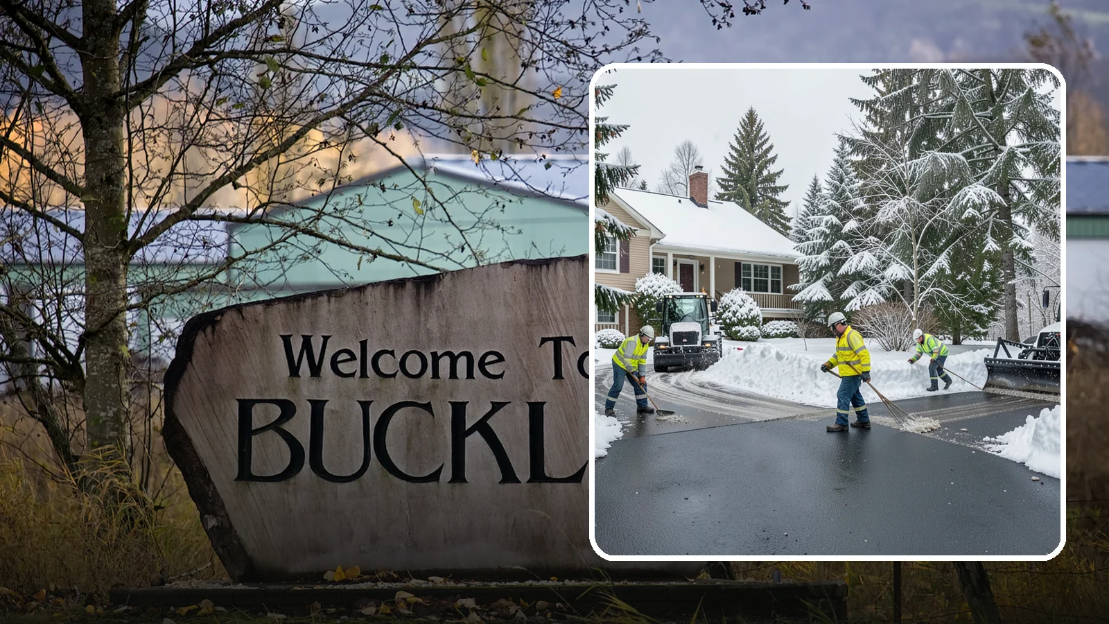 Asphalt Driveway Snow Removal in Buckley, Pierce County, WA - We clear asphalt driveways down to the surface and treat them to keep the dark pavement ice-free.