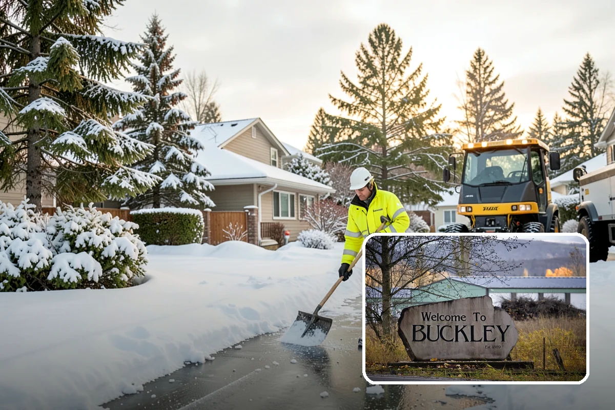 Asphalt Driveway Snow Removal in Buckley, Pierce County, WA - Clears fully to the asphalt surface