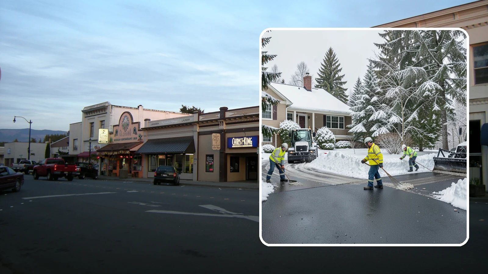 Asphalt Driveway Snow Removal in Burlington, Skagit County, WA - We clear asphalt driveways down to the surface and treat them to keep the dark pavement ice-free.