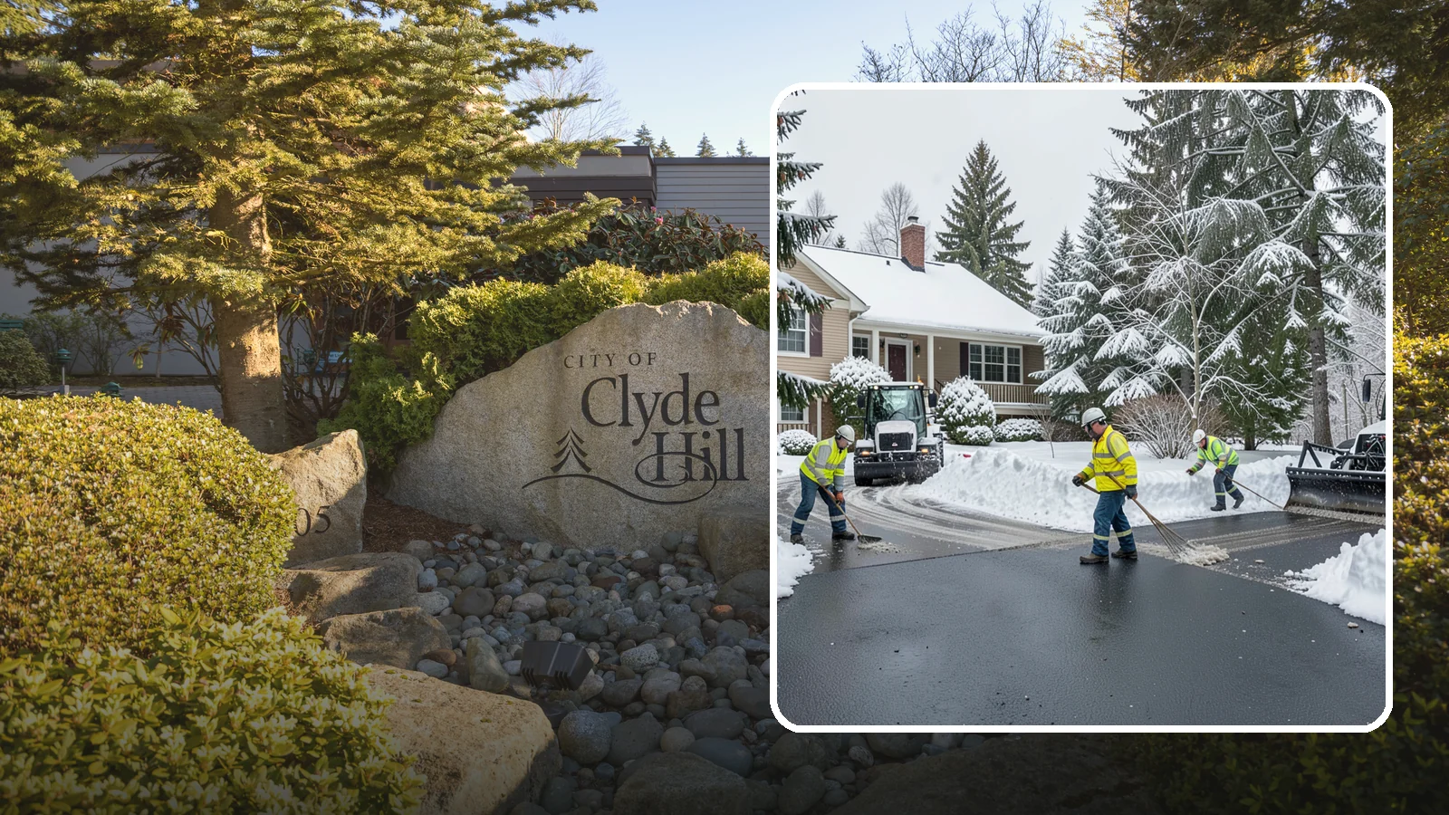 Asphalt Driveway Snow Removal in Clyde Hill, King County, WA - We clear asphalt driveways down to the surface and treat them to keep the dark pavement ice-free.