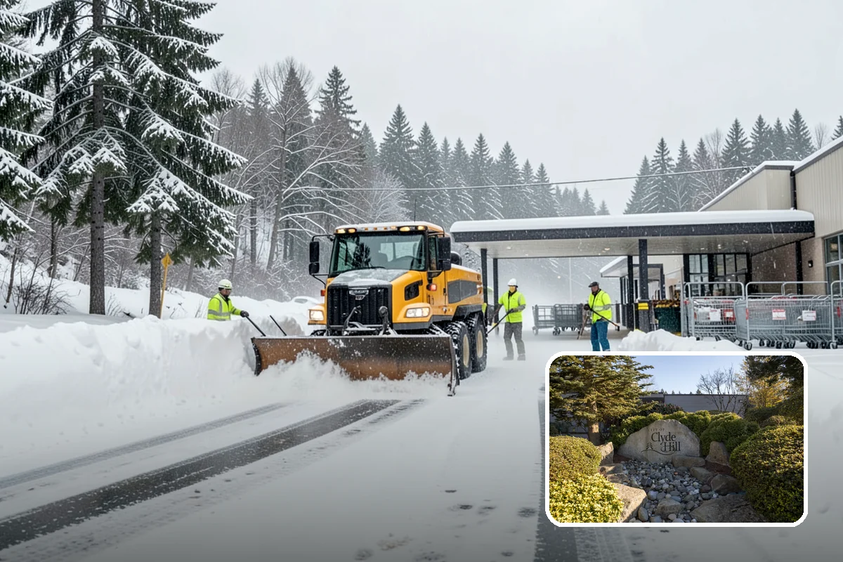 Asphalt Driveway Snow Removal in Clyde Hill, King County, WA - Clears fully to the asphalt surface