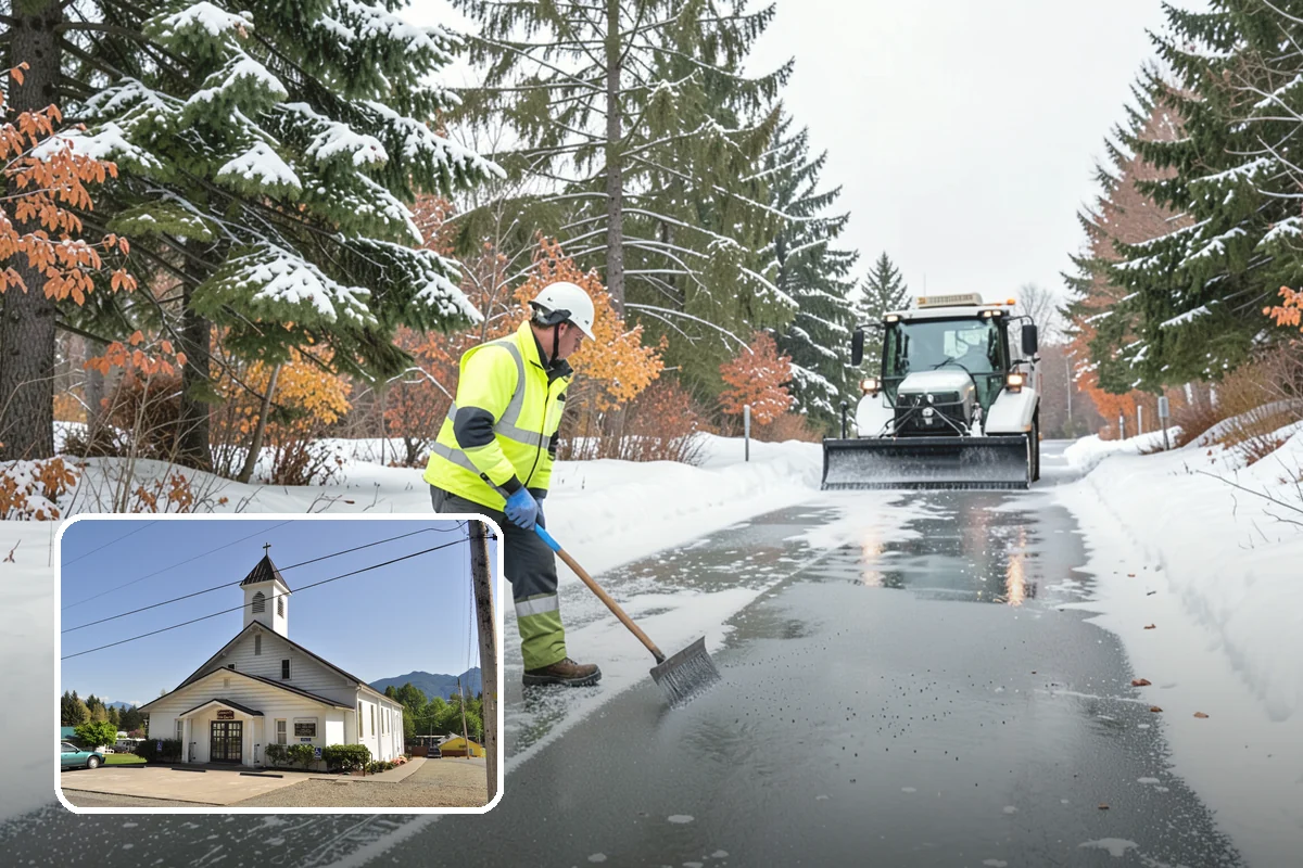 Asphalt Driveway Snow Removal in Concrete, Skagit County, WA - Clears fully to the asphalt surface