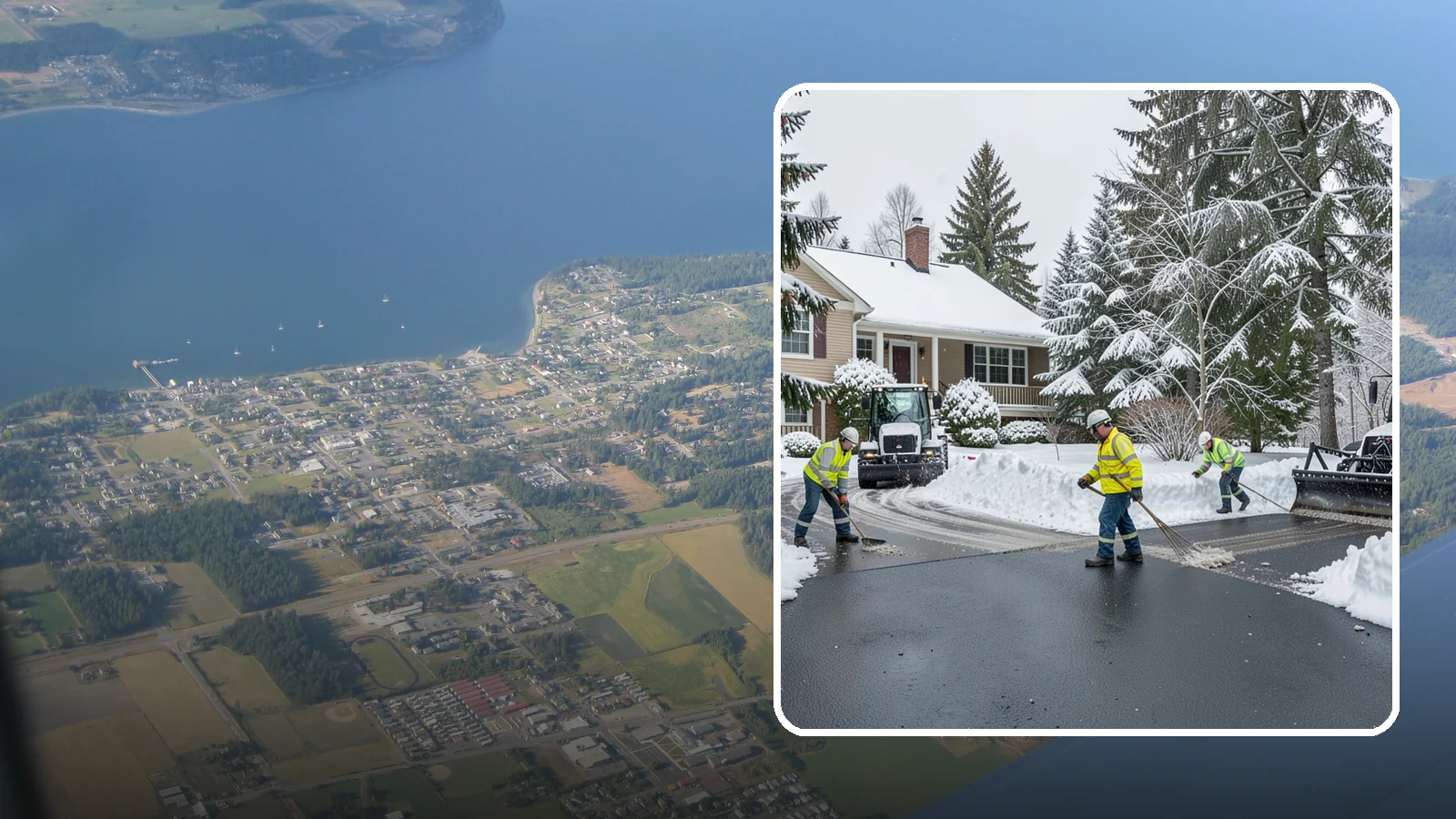 Asphalt Driveway Snow Removal in Coupeville, Island County, WA - We clear asphalt driveways down to the surface and treat them to keep the dark pavement ice-free.