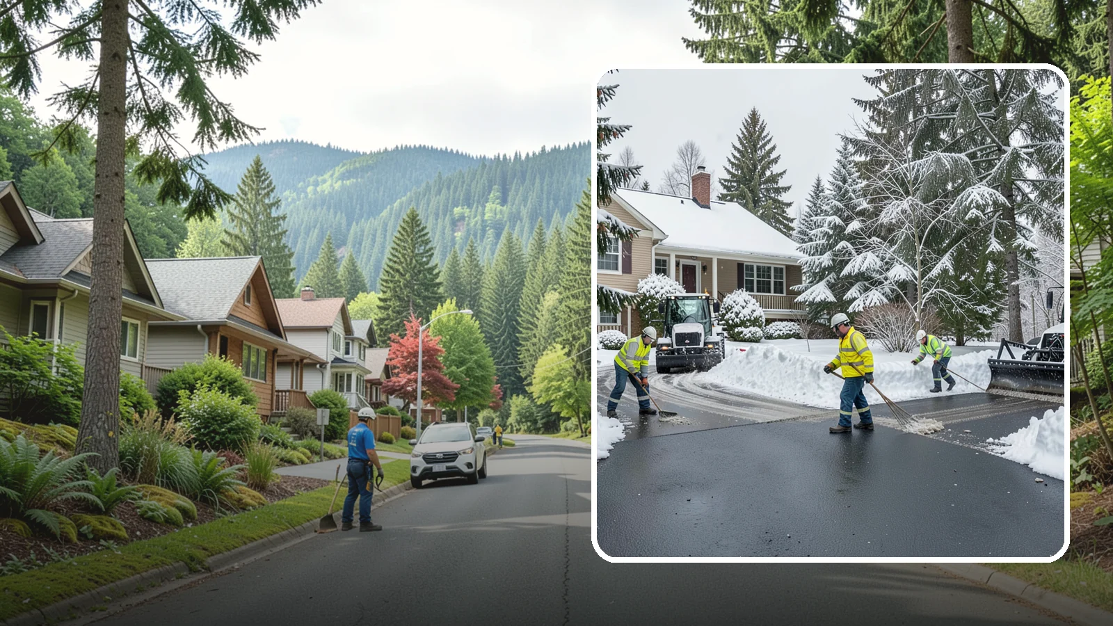Asphalt Driveway Snow Removal in Darrington, Snohomish County, WA - We clear asphalt driveways down to the surface and treat them to keep the dark pavement ice-free.