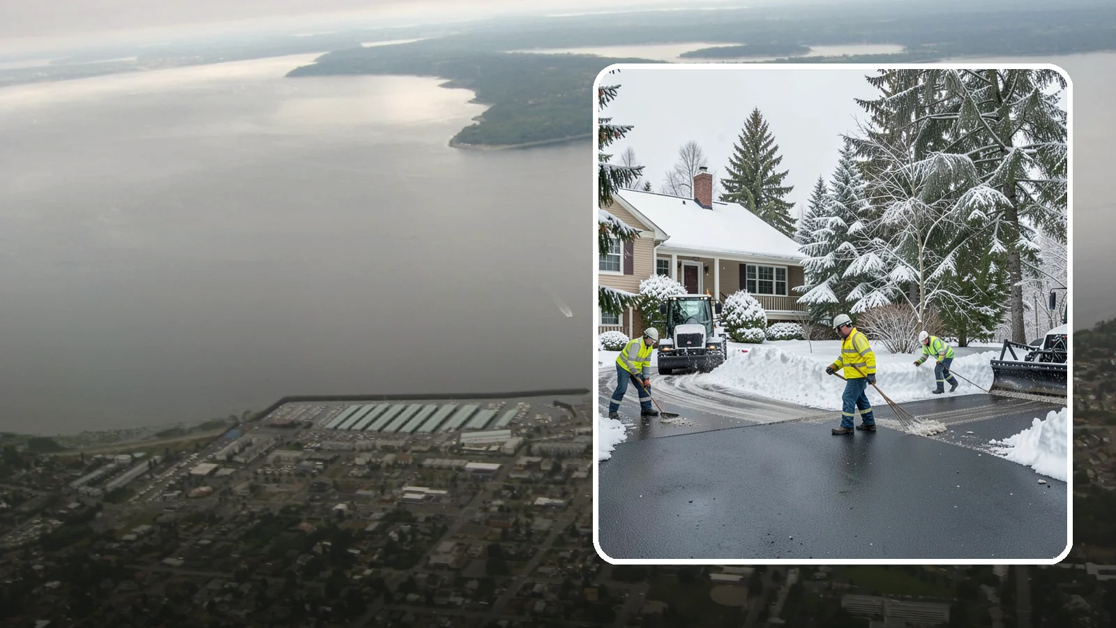 Asphalt Driveway Snow Removal in Des Moines, King County, WA - We clear asphalt driveways down to the surface and treat them to keep the dark pavement ice-free.
