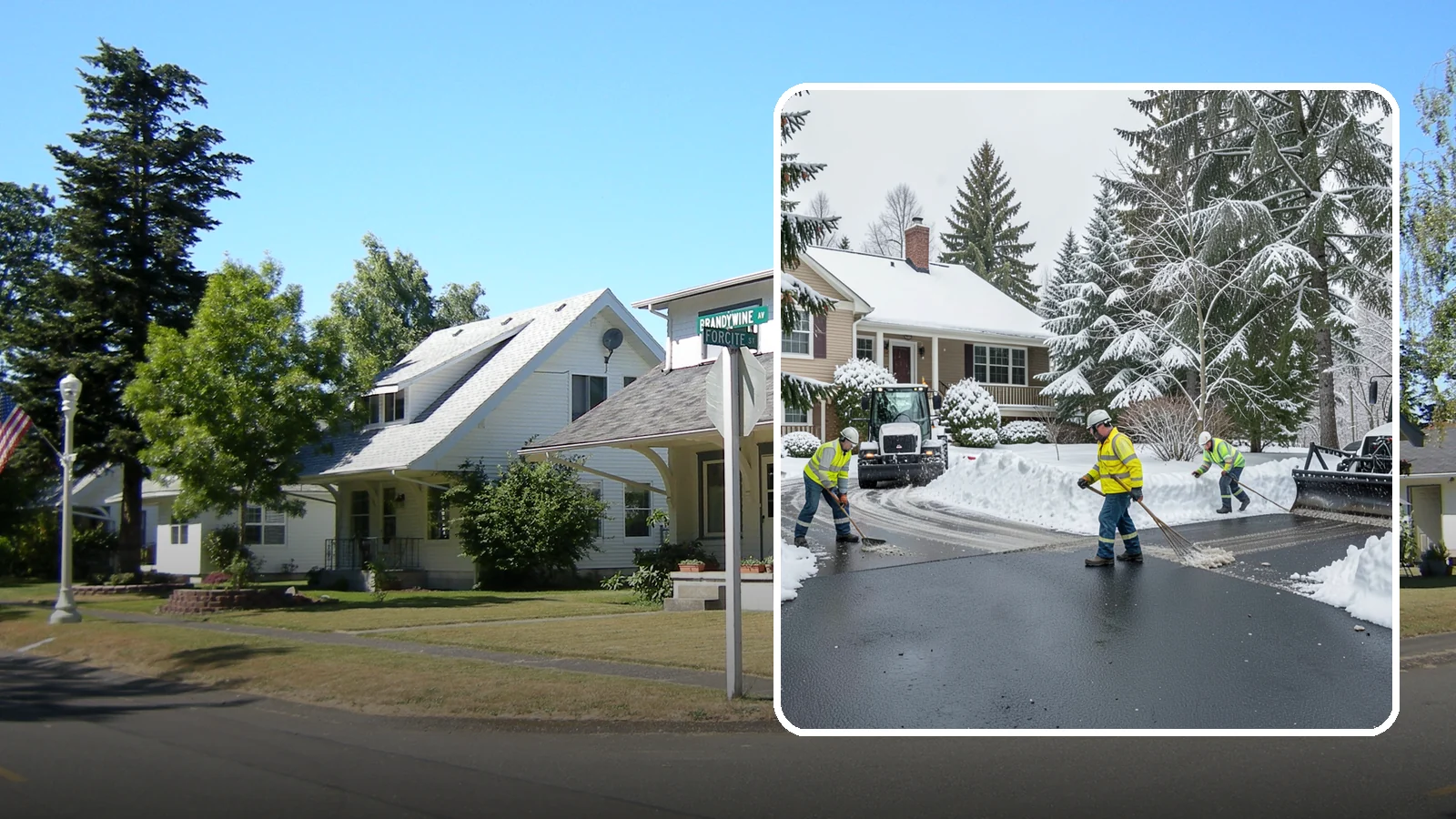Asphalt Driveway Snow Removal in DuPont, Pierce County, WA - We clear asphalt driveways down to the surface and treat them to keep the dark pavement ice-free.