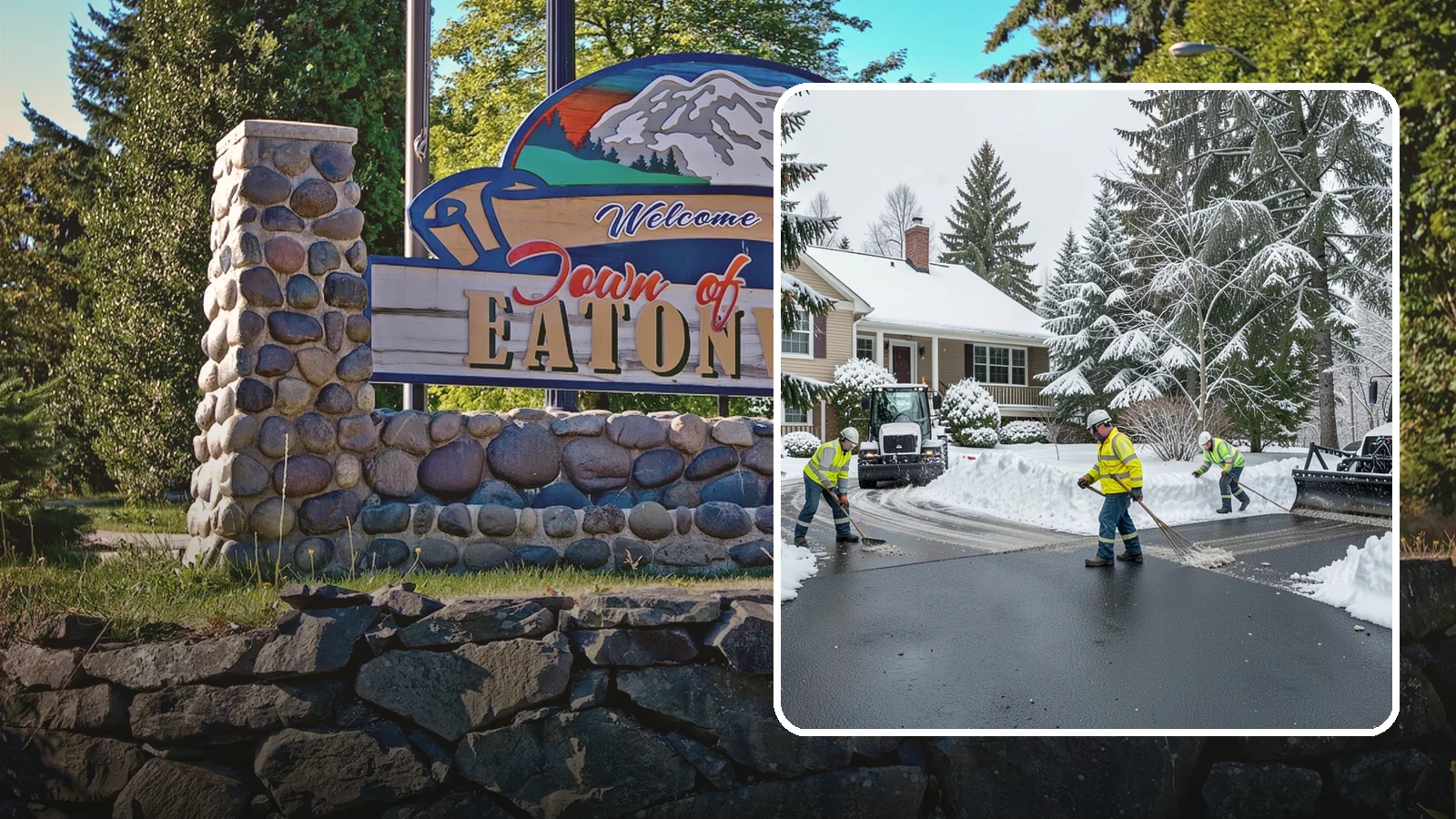 Asphalt Driveway Snow Removal in Eatonville, Pierce County, WA - We clear asphalt driveways down to the surface and treat them to keep the dark pavement ice-free.