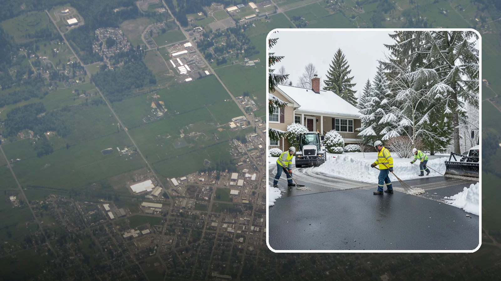 Asphalt Driveway Snow Removal in Enumclaw, King County, WA - We clear asphalt driveways down to the surface and treat them to keep the dark pavement ice-free.
