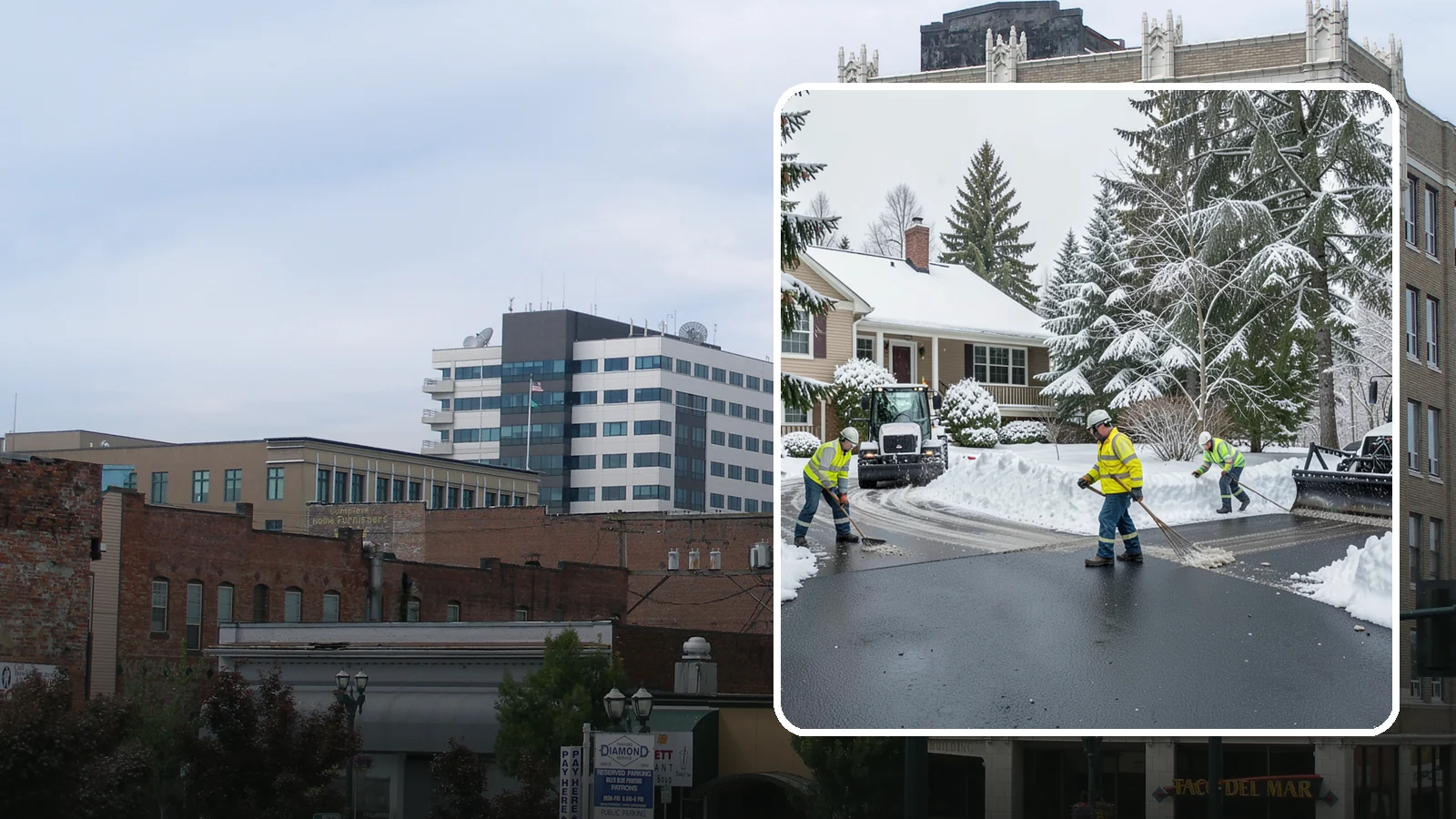 Asphalt Driveway Snow Removal in Everett, Snohomish County, WA - We clear asphalt driveways down to the surface and treat them to keep the dark pavement ice-free.