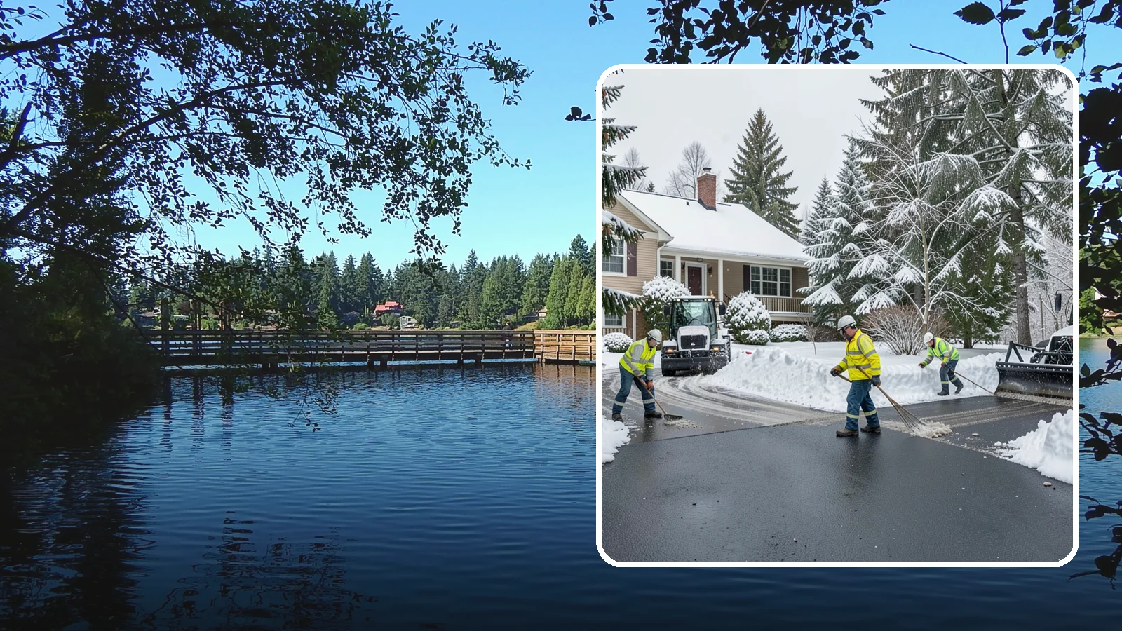 Asphalt Driveway Snow Removal in Federal Way, King County, WA - We clear asphalt driveways down to the surface and treat them to keep the dark pavement ice-free.