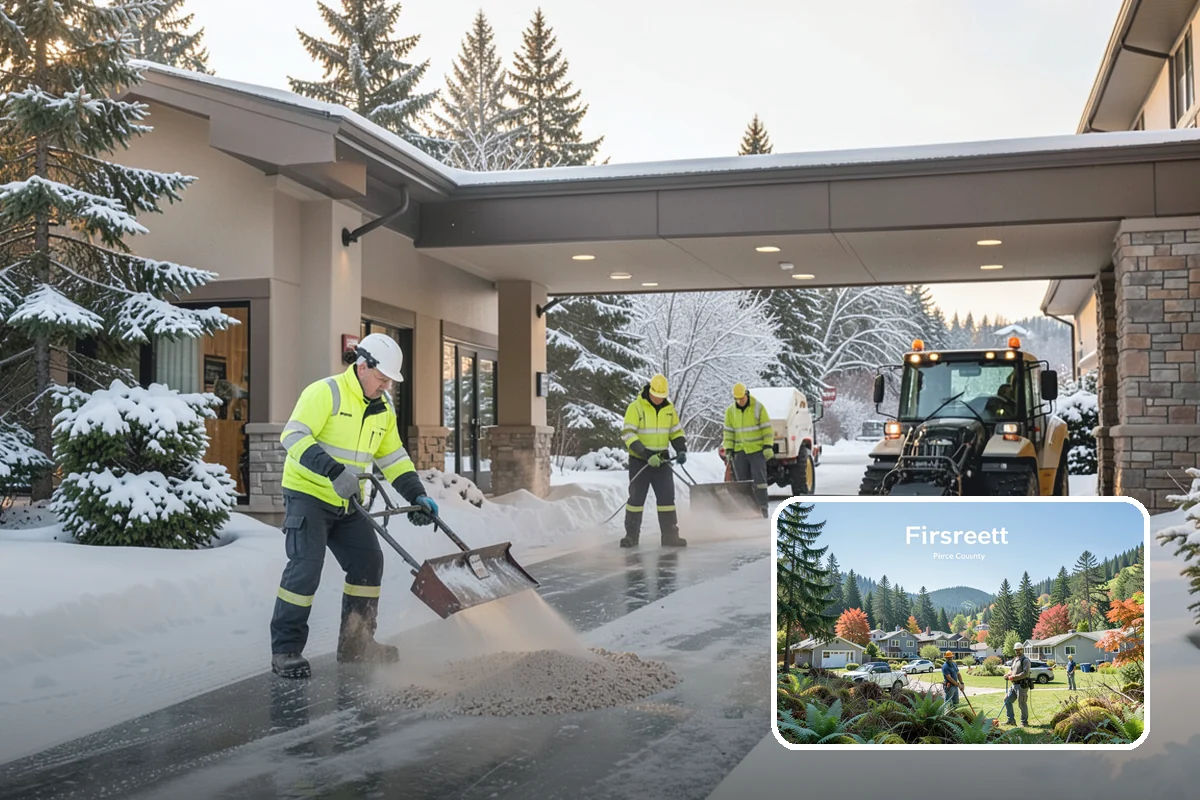 Asphalt Driveway Snow Removal in Fircrest, Pierce County, WA - Clears fully to the asphalt surface