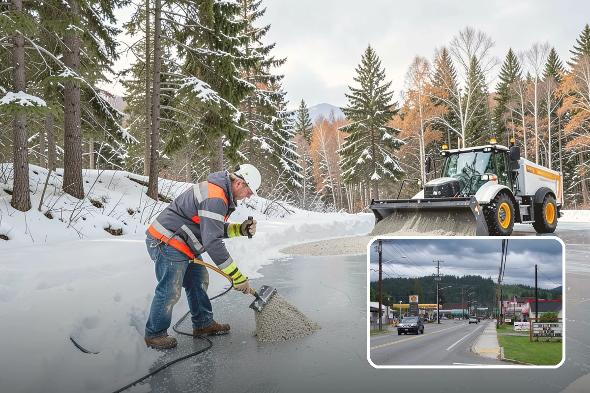 Asphalt Driveway Snow Removal in Granite Falls, Snohomish County, WA - Clears fully to the asphalt surface