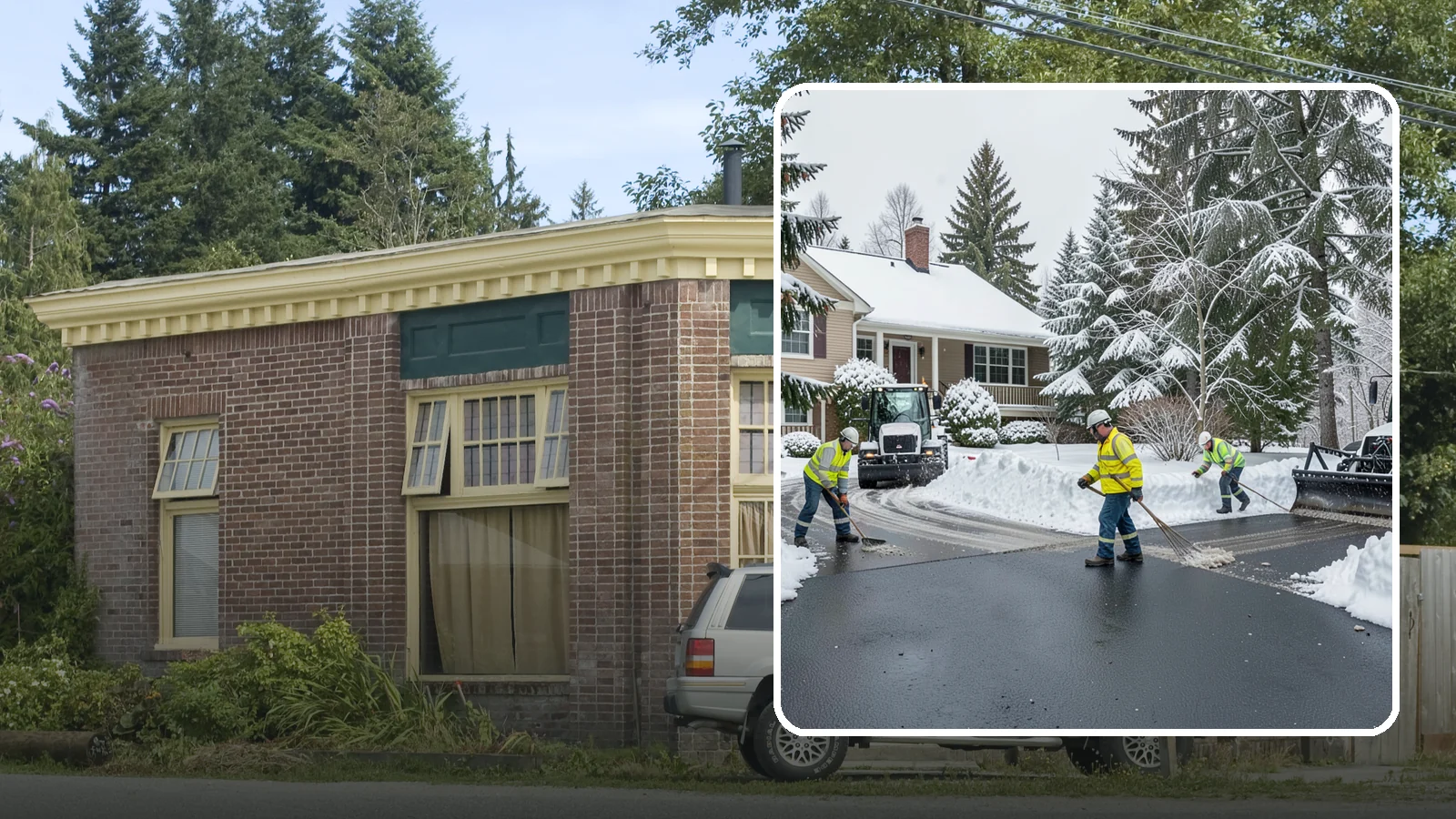 Asphalt Driveway Snow Removal in Hamilton, Skagit County, WA - We clear asphalt driveways down to the surface and treat them to keep the dark pavement ice-free.