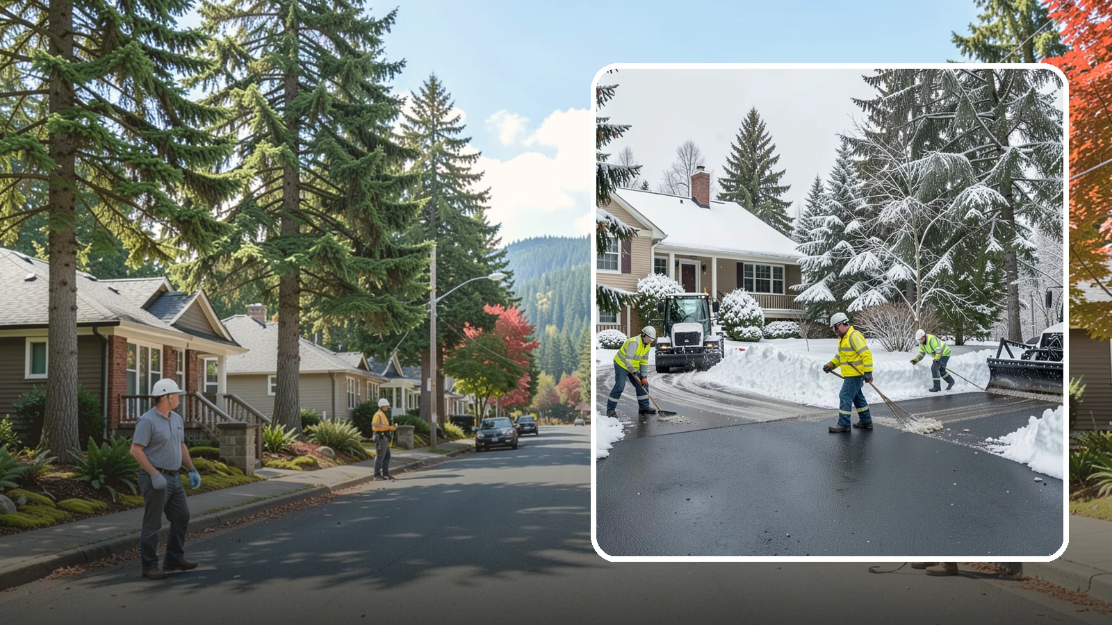 Asphalt Driveway Snow Removal in Hunts Point, King County, WA - We clear asphalt driveways down to the surface and treat them to keep the dark pavement ice-free.