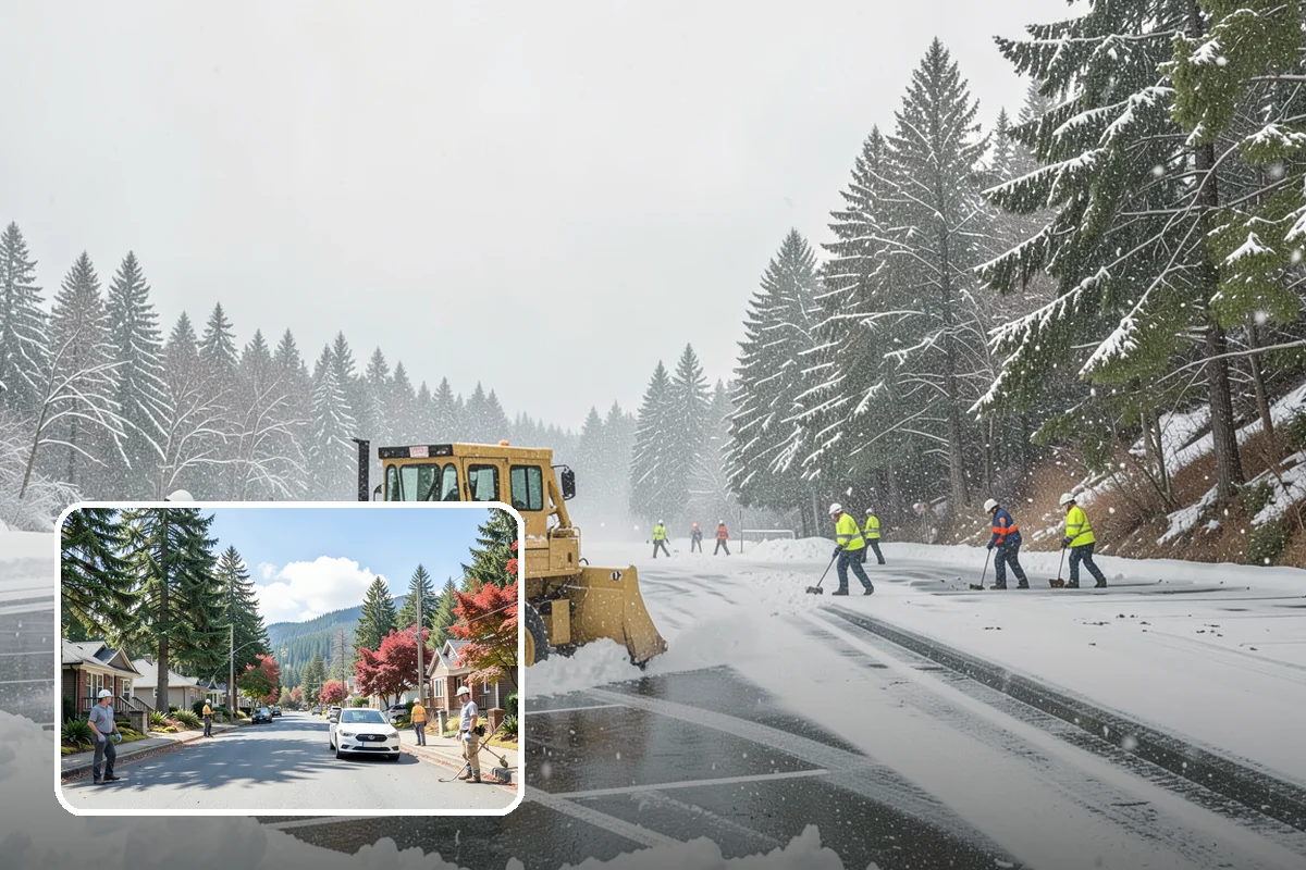 Asphalt Driveway Snow Removal in Hunts Point, King County, WA - Clears fully to the asphalt surface