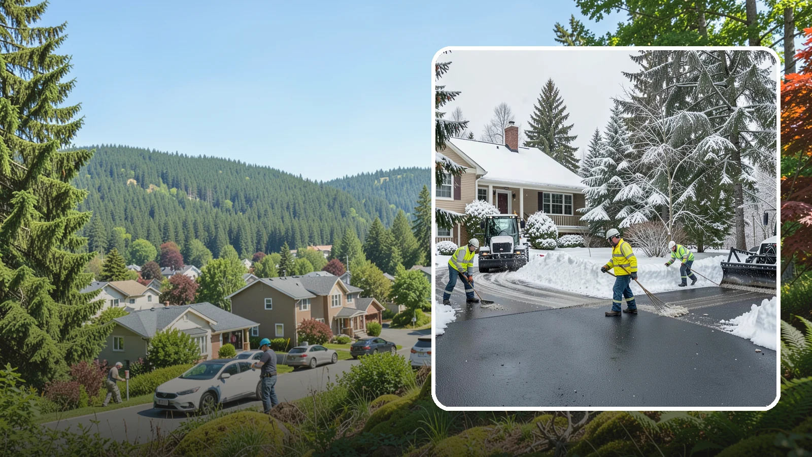 Asphalt Driveway Snow Removal in Index, Snohomish County, WA - We clear asphalt driveways down to the surface and treat them to keep the dark pavement ice-free.