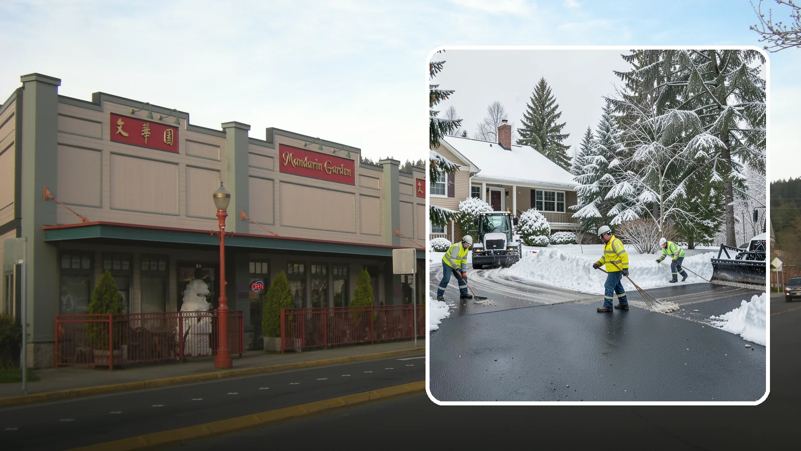 Asphalt Driveway Snow Removal in Issaquah, King County, WA - We clear asphalt driveways down to the surface and treat them to keep the dark pavement ice-free.