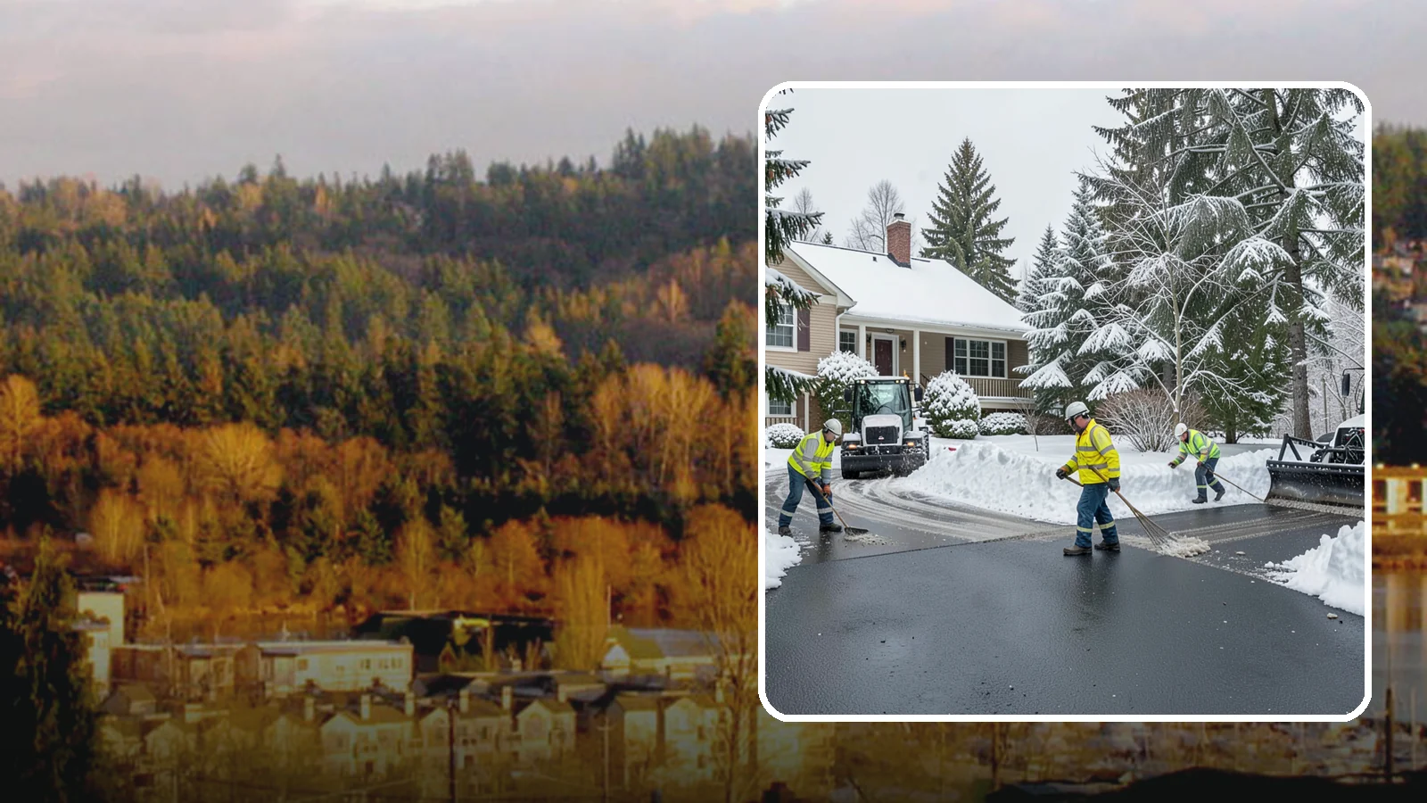 Asphalt Driveway Snow Removal in Kenmore, King County, WA - We clear asphalt driveways down to the surface and treat them to keep the dark pavement ice-free.