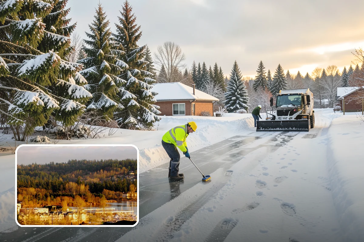 Asphalt Driveway Snow Removal in Kenmore, King County, WA - Clears fully to the asphalt surface