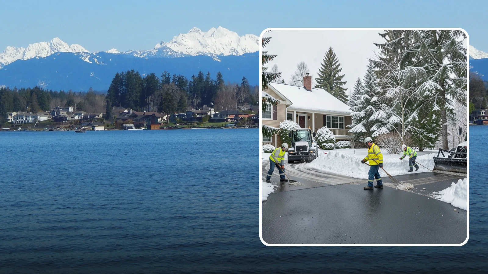 Asphalt Driveway Snow Removal in Lake Stevens, Snohomish County, WA - We clear asphalt driveways down to the surface and treat them to keep the dark pavement ice-free.