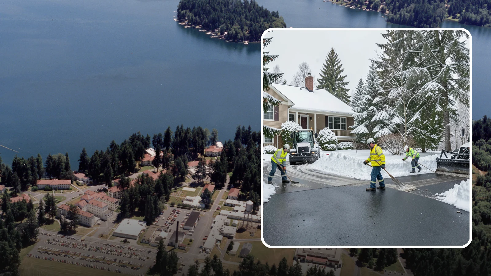 Asphalt Driveway Snow Removal in Lakewood, Pierce County, WA - We clear asphalt driveways down to the surface and treat them to keep the dark pavement ice-free.