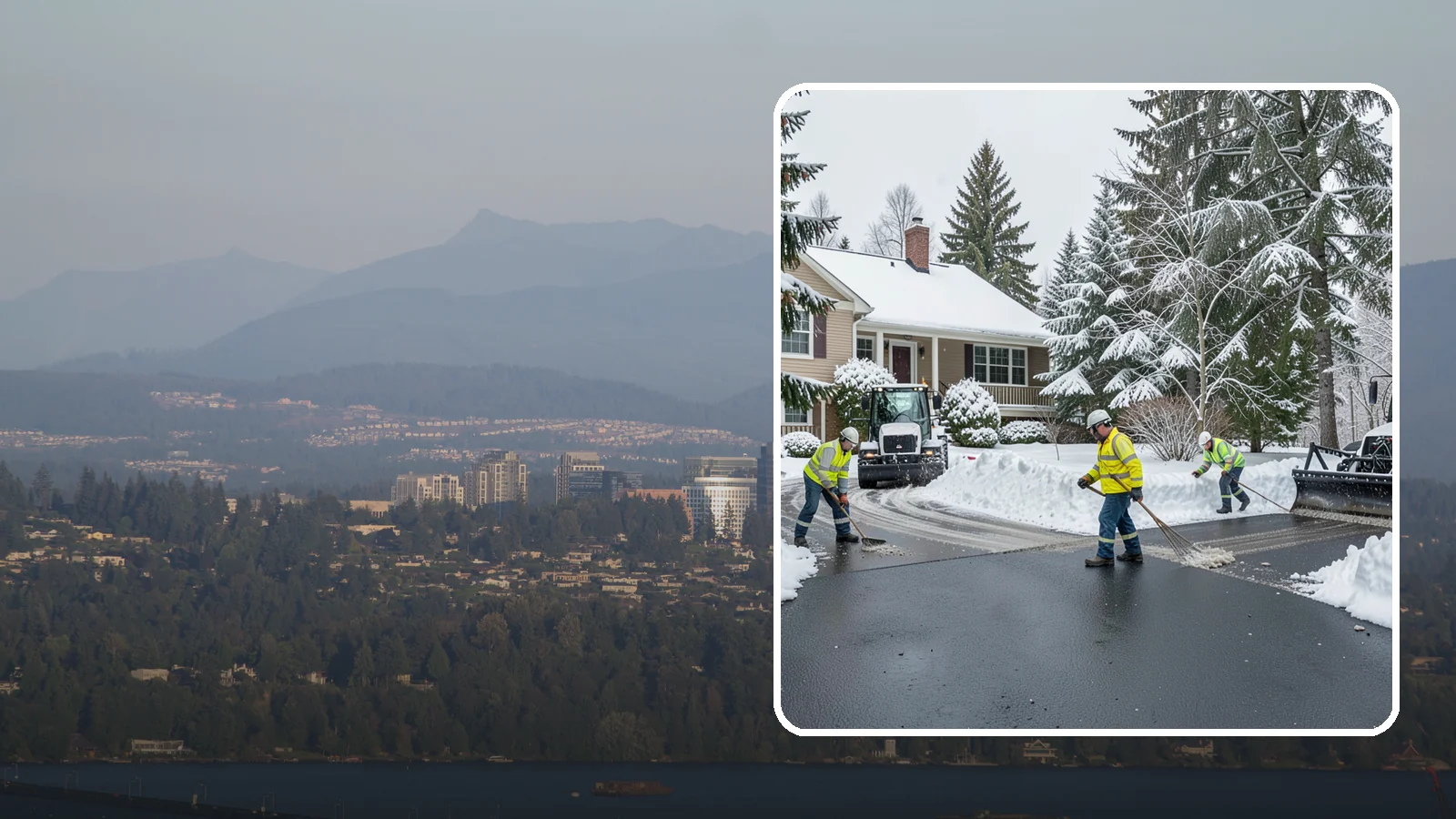 Asphalt Driveway Snow Removal in Medina, King County, WA - We clear asphalt driveways down to the surface and treat them to keep the dark pavement ice-free.